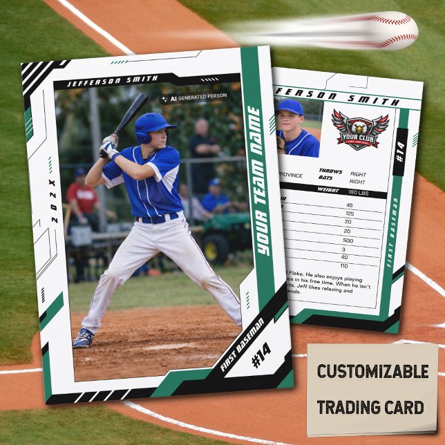 Anpassningsbar Dynamisk Grön Basebollspelare Tradi (Custom green baseball trading card made to celebrate your player, team, and season.)