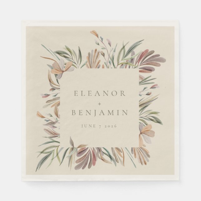 Anpassningsbar Earthy Rustic Botanical Bröllop Nam Pappersservett (Framsidan)