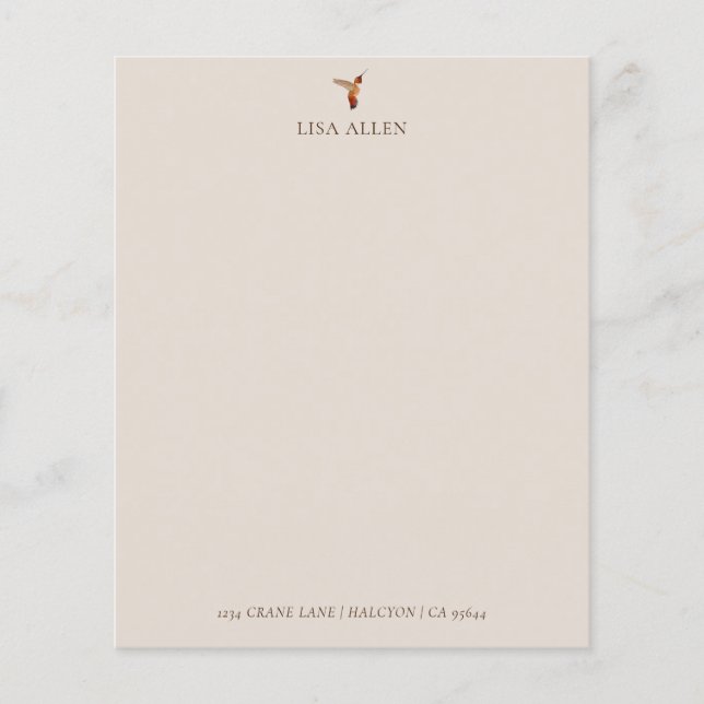 Anpassningsbar Ecru Allens Hummingbird Stationery  (Framsida)