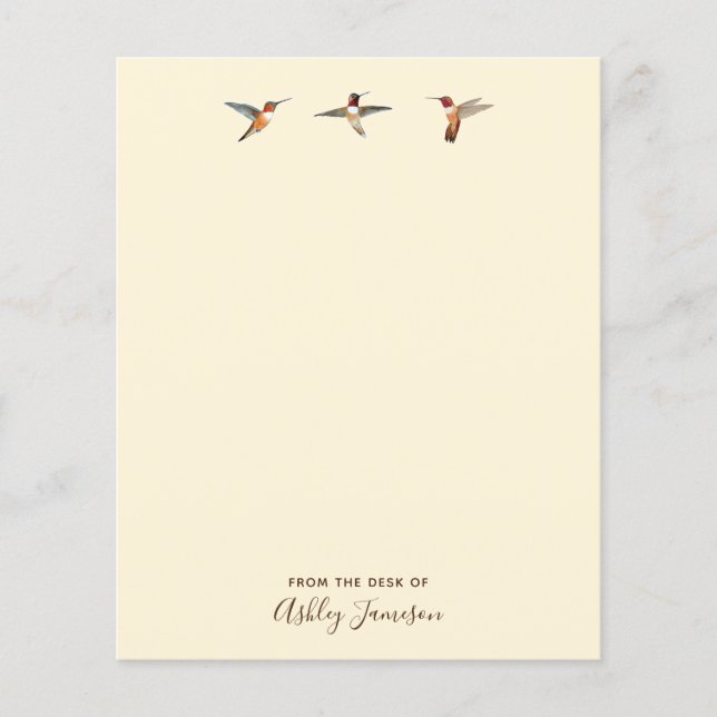 Anpassningsbar Ecru Hummingbird Stationery Papper (Framsida)