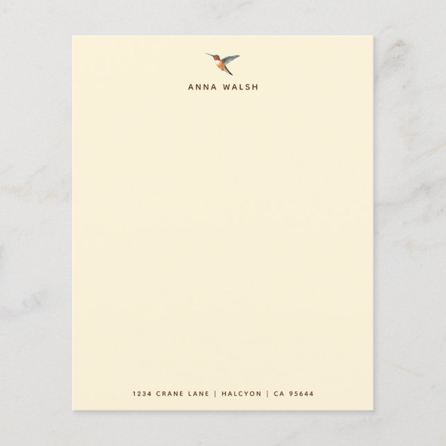 Anpassningsbar Ecru Hummingbird Stationery Papper (Framsida)