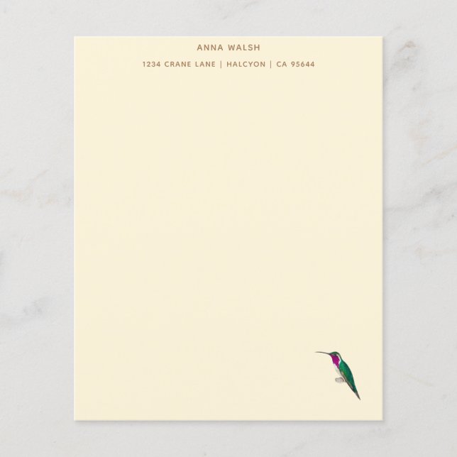 Anpassningsbar Ecru Lucifer Hummingbird Stationery (Framsida)
