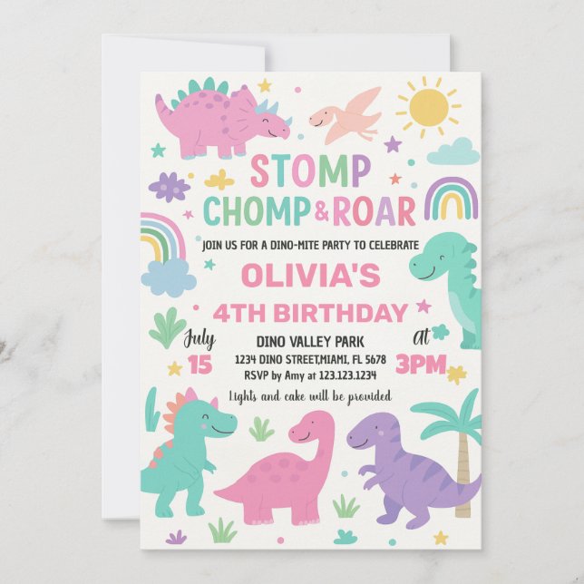 Anpassningsbar Editable Dino Party-kort för pojkar Julkort (Framsida)