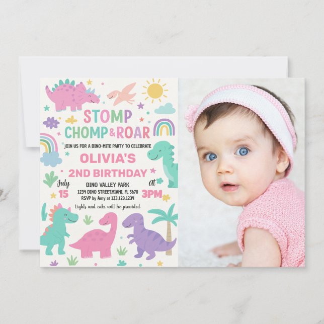 Anpassningsbar Editable Dino Party-kort för pojkar Julkort (Framsida)