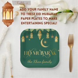 Anpassningsbar "Eid Mubarak" Grönten Guld Lanterno