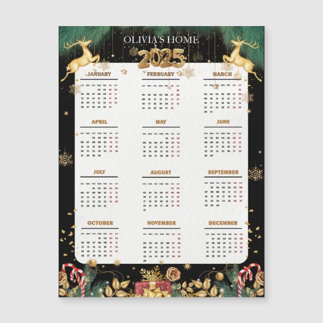 Anpassningsbar Elegant 2025 Red and Guld God jul (Framsida)