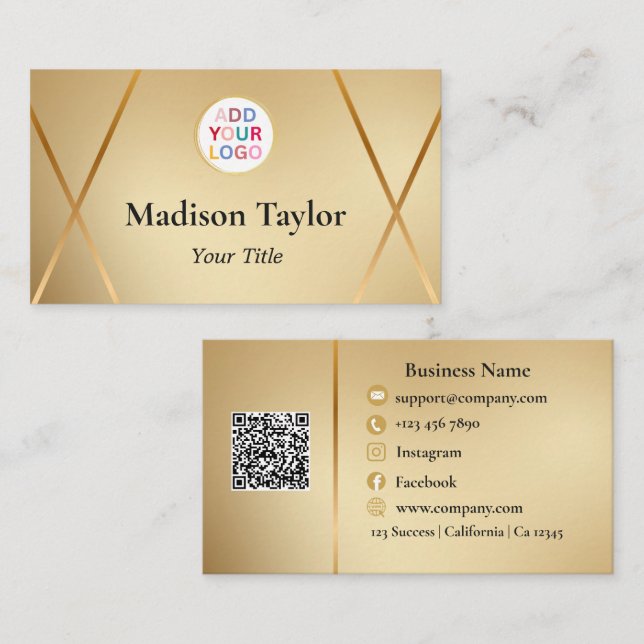 Anpassningsbar Elegant Affärskort Guld QR-kod och  Visitkort (Fram/baksida)