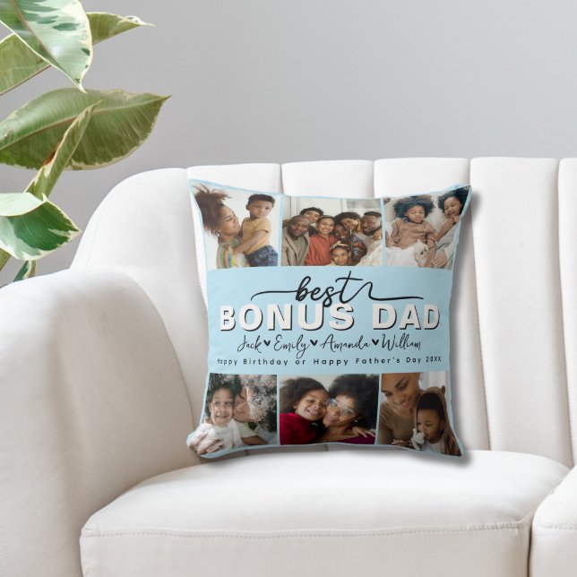 Anpassningsbar Elegant Best Bonus Pappa Photo coll Kudde (Skapare uppladdad)