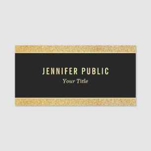 Anpassningsbar Elegant Black och Guld Glitter Namnbricka