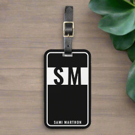 Anpassningsbar Elegant Black & White Monogram Trav Bagagebricka