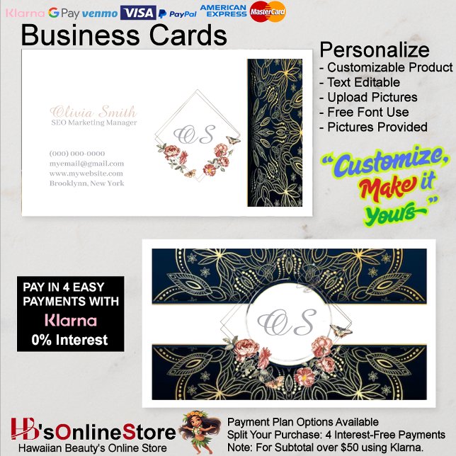 Anpassningsbar Elegant Blommig Mall 13 Visitkort (Customizable Elegant Floral Template Business Card 13.)
