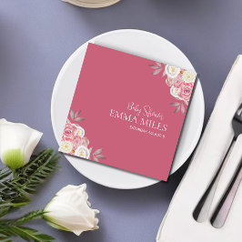 Anpassningsbar Elegant Blommigt Rosa Baby Shower f Pappersservett