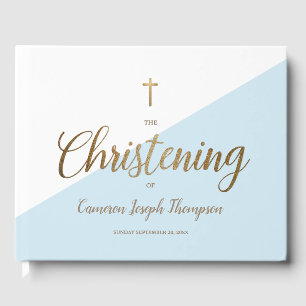 Anpassningsbar Elegant Blue guld Kor Baby Christen Gästböcker