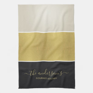 ANPASSNINGSBAR ELEGANT BOLD FAUX GULD SILVER BLACK KÖKSHANDDUK