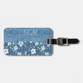 Anpassningsbar Elegant Botaniskt blåfaux Denim-uts Bagagebricka