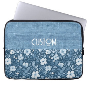 Anpassningsbar Elegant Botaniskt blåfaux Denim-uts Laptop Fodral