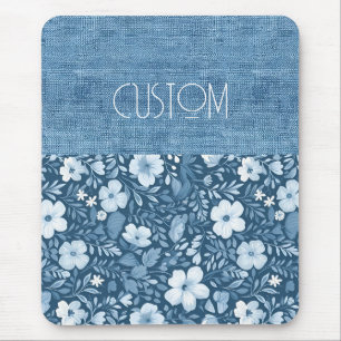 Anpassningsbar Elegant Botaniskt blåfaux Denim-uts Musmatta