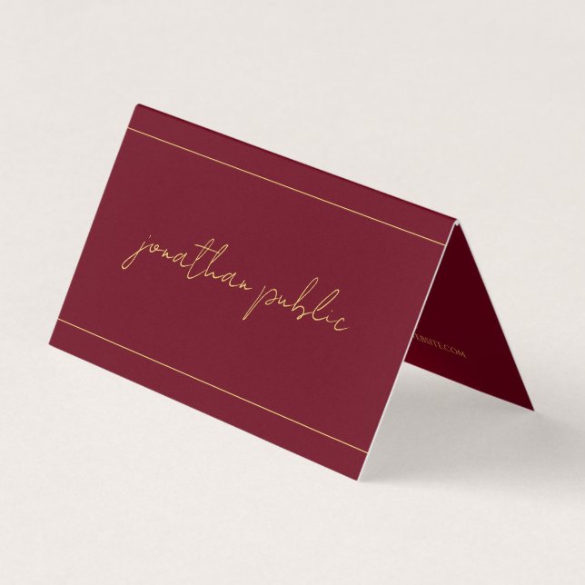 Anpassningsbar Elegant Calligraphy Red & Guld Folm Visitkort (Framsida)