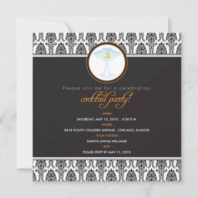 :anpassningsbar Elegant Damask Cocktail Party-grup Inbjudningar (Framsida)