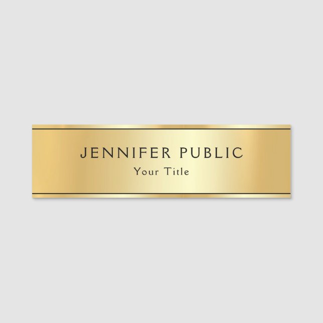 Anpassningsbar Elegant Faux Guld Modern Template T Namnbricka (Framsida)