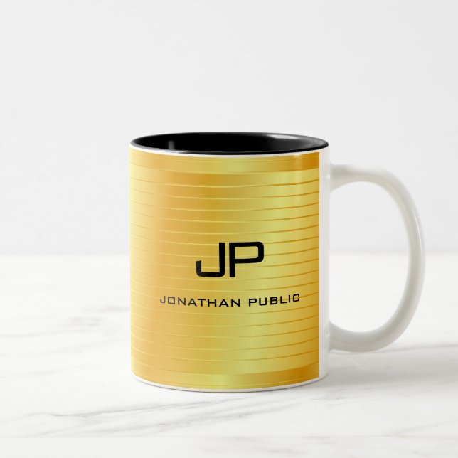 Anpassningsbar Elegant Faux Guld Monogram-mall Två-Tonad Mugg (Höger)