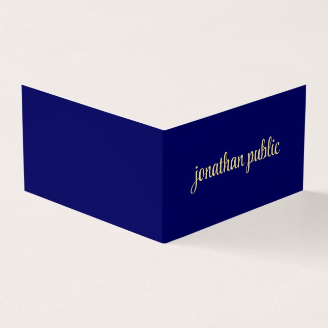 Anpassningsbar Elegant Faux Guld-skrikttext, marin Visitkort (Utsida)