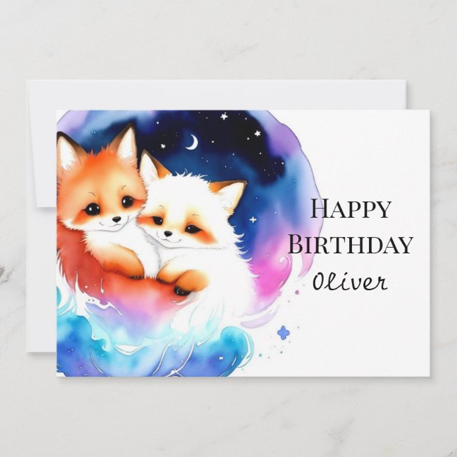 Anpassningsbar Elegant Fox Birthday Kort (Framsida)