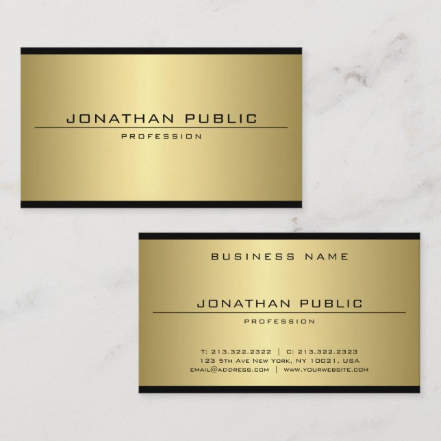 Anpassningsbar Elegant Glamous Faux Guld Modern Si Visitkort (Fram/baksida)