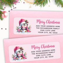 Anpassningsbar Elegant God jul Cute Penguin Rosa