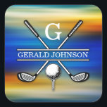 Anpassningsbar Elegant Golf Monogram Design Fyrkantigt Klistermärke<br><div class="desc">Eleganten Golf Monogram Design från Edward Eksi med minimal Anpassningsbar. Enkel modifiering av INITIALER och TEXTS efter dina behov.</div>