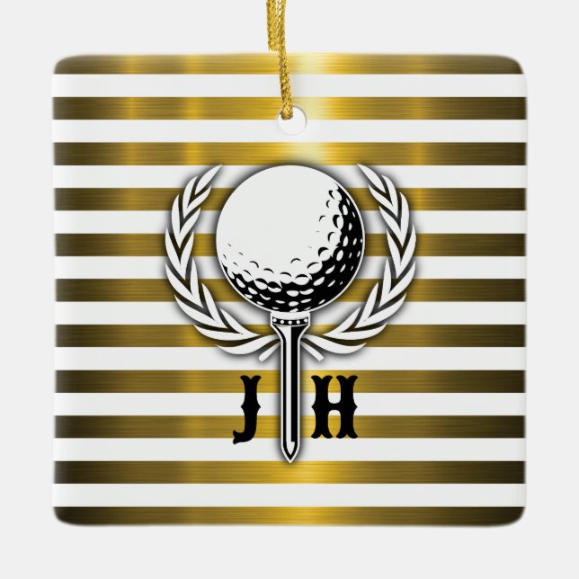 Anpassningsbar Elegant Golf Monogram Design Julgransprydnad Keramik (Framsida)