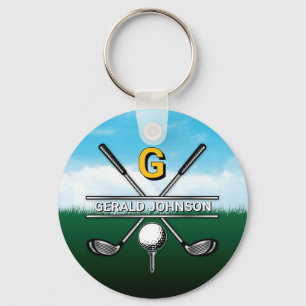 Anpassningsbar Elegant Golf Monogram Design Nyckelring