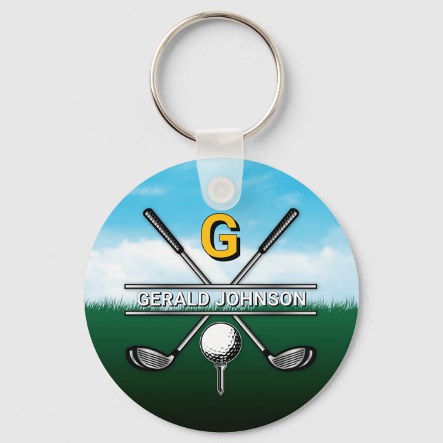 Anpassningsbar Elegant Golf Monogram Design Nyckelring (Framsida)