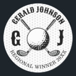 Anpassningsbar Elegant Golf Monogram Design Runt Klistermärke<br><div class="desc">Eleganten Golf Monogram Design från Edward Eksi med minimal Anpassningsbar. Enkel modifiering av INITIALER och TEXTS efter dina behov.</div>