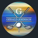 Anpassningsbar Elegant Golf Monogram Design Runt Klistermärke<br><div class="desc">Eleganten Golf Monogram Design från Edward Eksi med minimal Anpassningsbar. Enkel modifiering av INITIALER och TEXTS efter dina behov.</div>