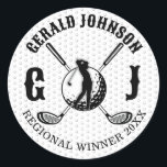 Anpassningsbar Elegant Golf Monogram Design Runt Klistermärke<br><div class="desc">Eleganten Golf Monogram Design från Edward Eksi med minimal Anpassningsbar. Enkel modifiering av INITIALER och TEXTS efter dina behov.</div>