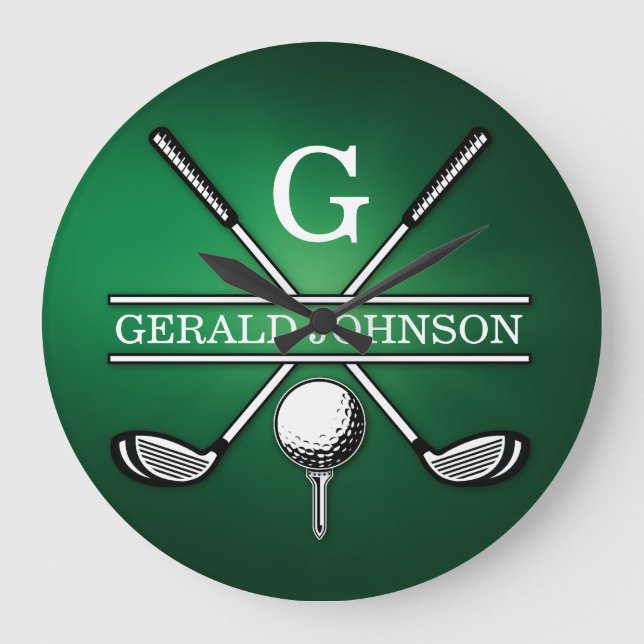 Anpassningsbar Elegant Golf Monogram Design Stor Klocka (Framsida)