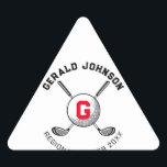 Anpassningsbar Elegant Golf Monogram Design Triang Triangelformat Klistermärke<br><div class="desc">Eleganten Golf Monogram Design från Edward Eksi med minimal Anpassningsbar. Enkel modifiering av INITIALER och TEXTS efter dina behov.</div>