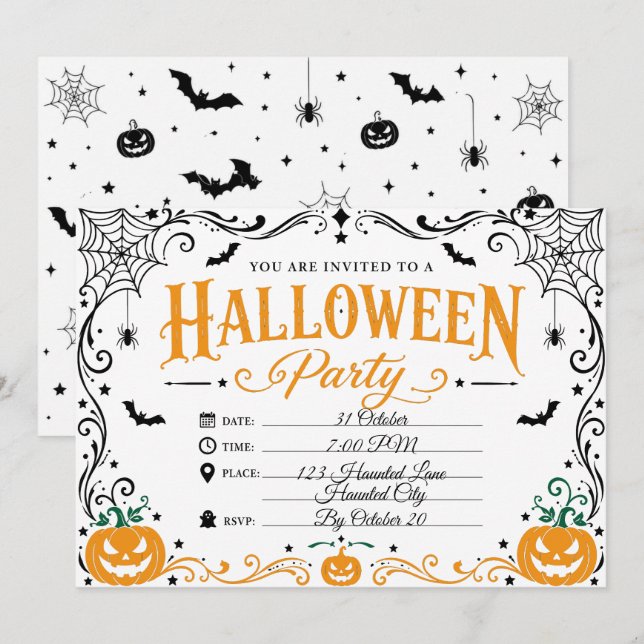 Anpassningsbar elegant gotisk Halloween-festinklin Inbjudningar (Fram/baksida)