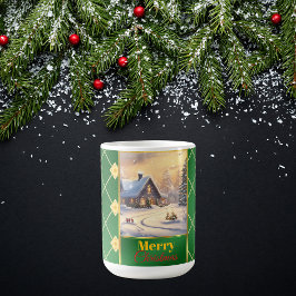 Anpassningsbar Elegant Grön & Guld Jul Foto Kaffemugg