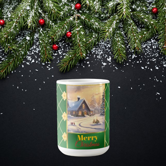 Anpassningsbar Elegant Grön & Guld Jul Foto Kaffemugg (Skapare uppladdad)