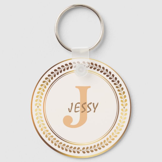 ANPASSNINGSBAR ELEGANT GULD MONOGRAM KEYCHAIN NYCKELRING (Framsida)