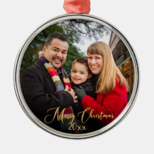 Anpassningsbar Elegant Guld Script Family Photo Ju Julgransprydnad Metall