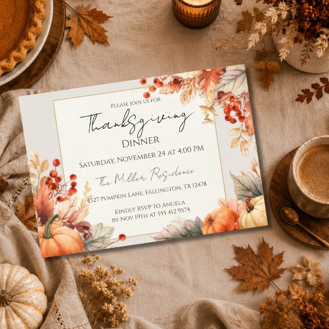 Anpassningsbar elegant Höst Thanksgiving Inbjudan (Skapare uppladdad)