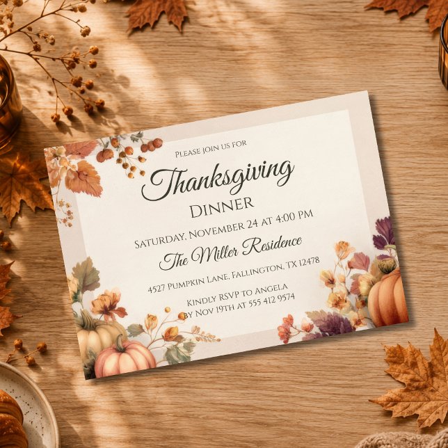 Anpassningsbar elegant Höst Thanksgiving-inbjudan Inbjudningar (Skapare uppladdad)