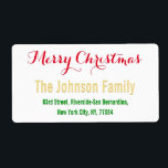 Anpassningsbar Elegant: Julrött vit Returadress Fraktsedel<br><div class="desc">Anpassningsbar,  personlig,  typografi av elegant,  luxe faux guld christmas red och grönt,  christmas julhelg bläckstråleskrivare kompatibel,  lättskrivbar,  projektionsyta avslutar,  returadressetikett för namn. Ange bara familjen namn/bride & groom/hustru & make namn och adress för att anpassa dig.</div>