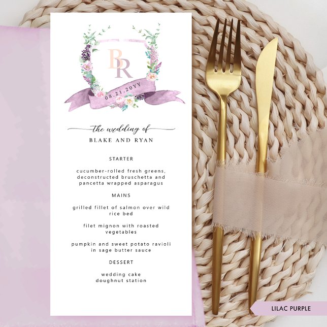 Anpassningsbar Elegant Lilac Pastel Färg Monogram  Meny (Skapare uppladdad)