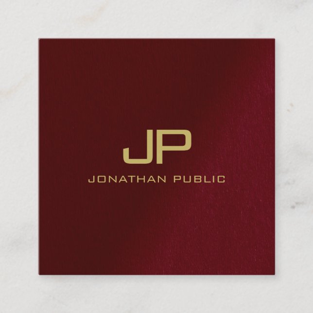 Anpassningsbar Elegant mall Guld Text Monogram Red Fyrkantigt Visitkort (Framsida)