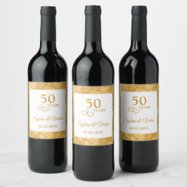 Anpassningsbar Elegant Modern Golden 50-årsjubileu Vinflaska Etikett