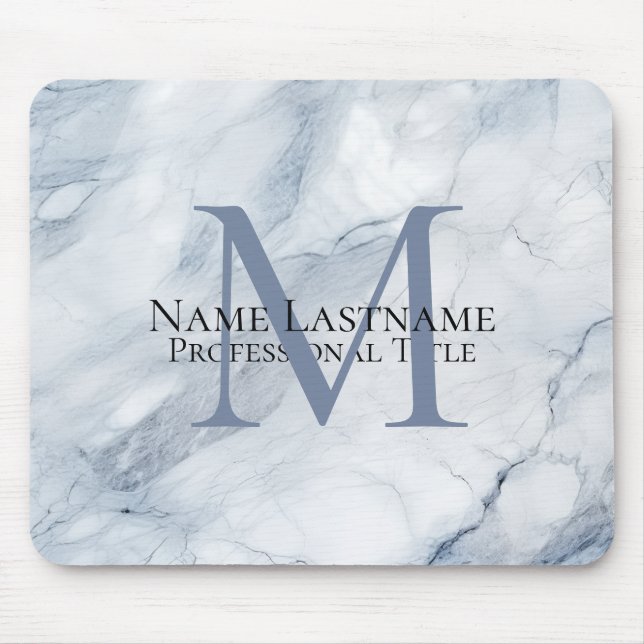 Anpassningsbar Elegant Monogram Light Blue Marble Musmatta (Framsidan)